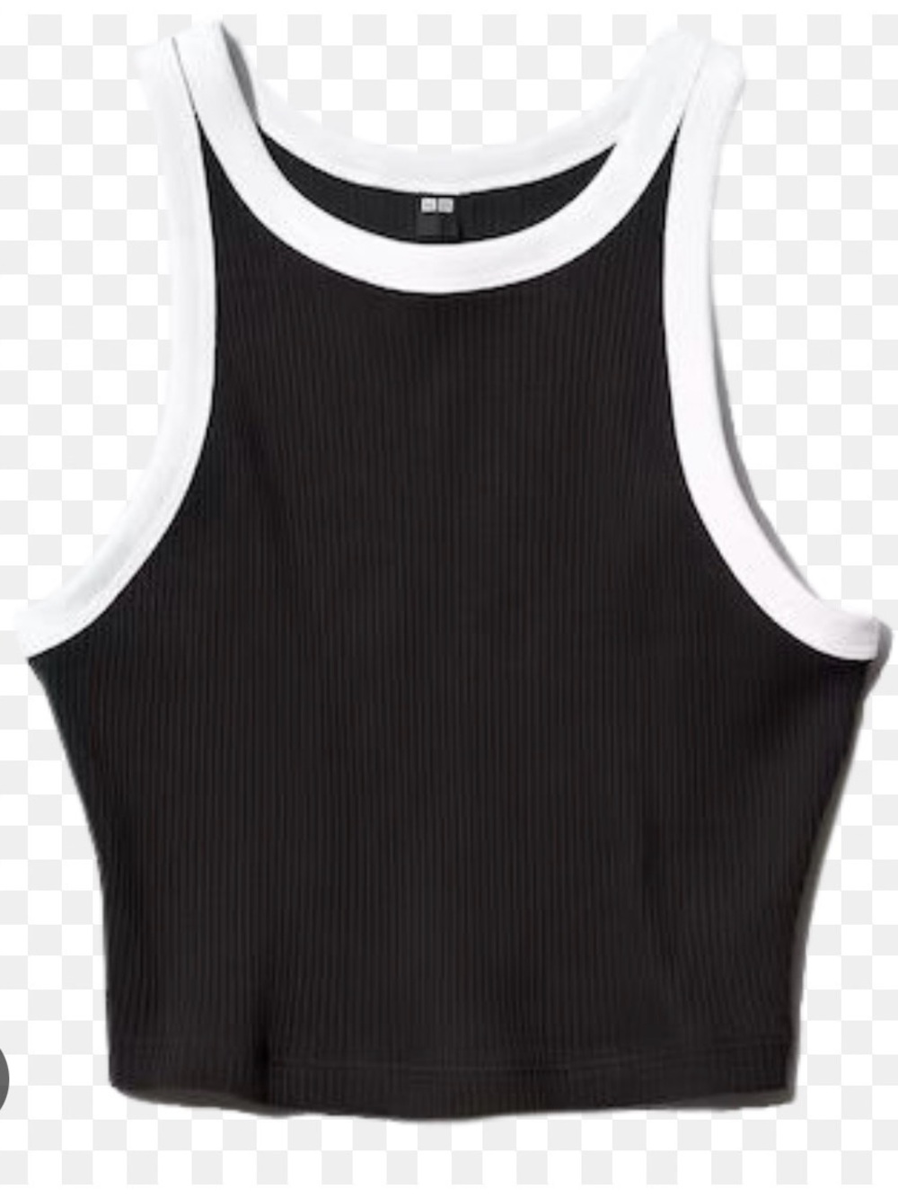 Uniqlo Black Cropped Ribbed Tank Top with White Trim
